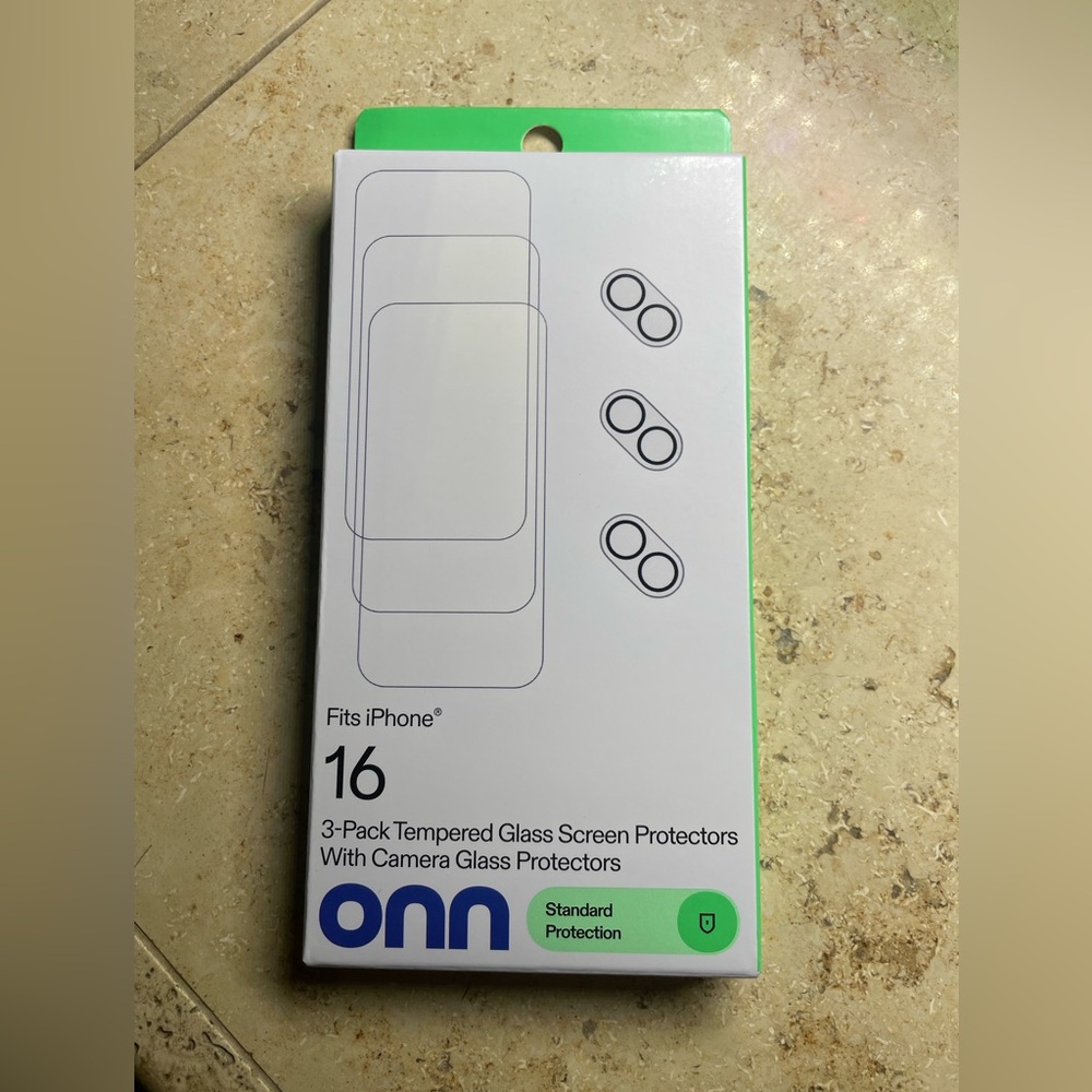 ONN Tempered Glass Screen Protector for iPhone 16 - 3 Pack